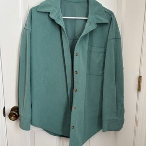 Relaxed Corduroy Button-Up Shirt in Sage Green